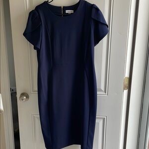 Calvin Klein Blue Puff Sleeve Sheath Dress